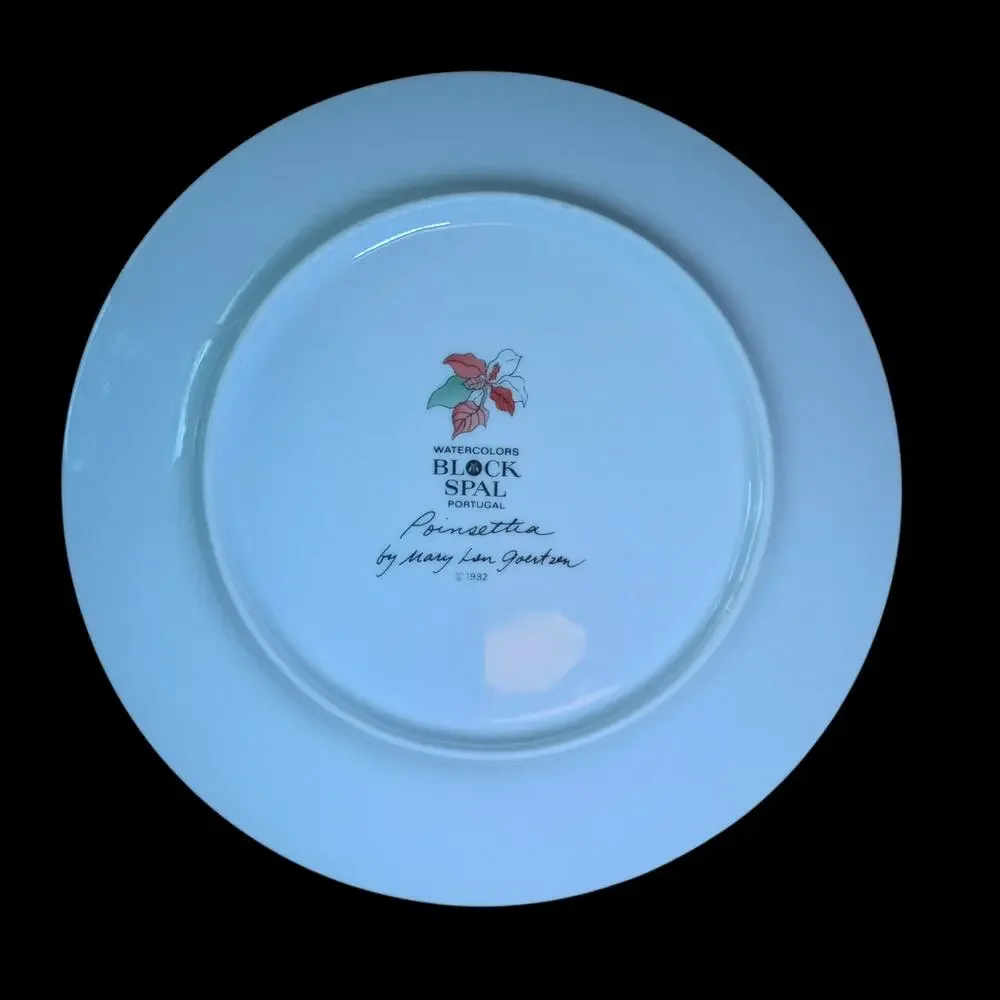 BLOCK SPAL Poinsettia Dessert Plates Watercolors Mary Lou Goertzen 1982 Set 4